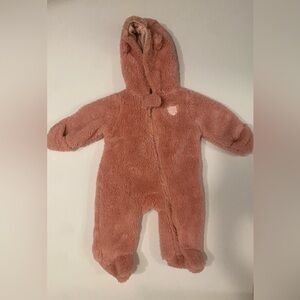 Carter’s Cozy Pink Fleece Baby Bunting Hooded One Piece 3M